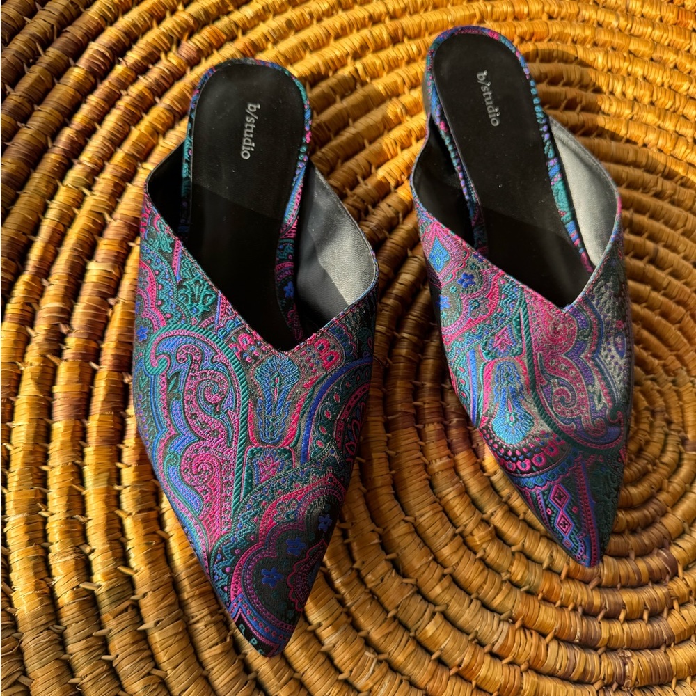 B Studio Women's Paisley Mules - Blue and Pink